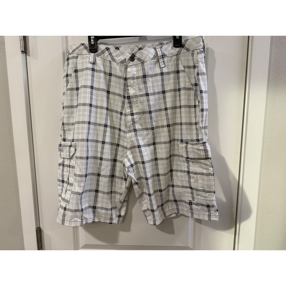 Wrangler Authentic Issue Mens Plaid Cargo Shorts White Navy Blue‎ 38 60ORB6P